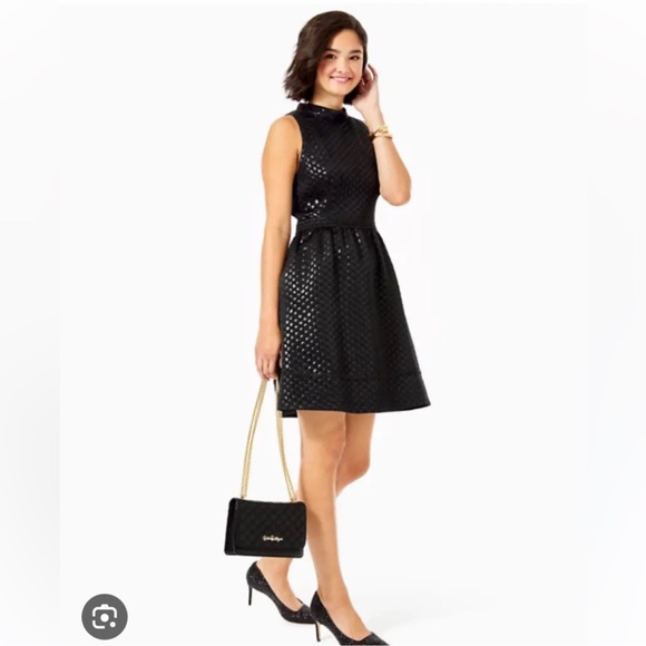 NWT LILLY PULITZER ONYX POLKA DOT DRESS, SIZE Large Knee-length - Picture 2 of 5